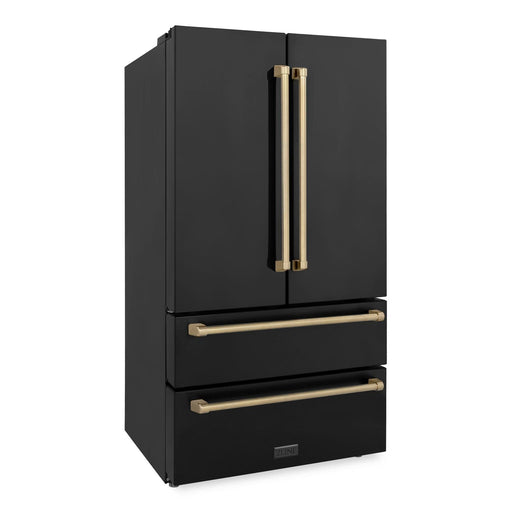 ZLINE 36 In. Autograph 22.5 cu. ft. Refrigerator with Ice Maker in Fingerprint Resistant Black Stainless Steel and Champagne Bronze Accents, RFMZ-36-BS-CB