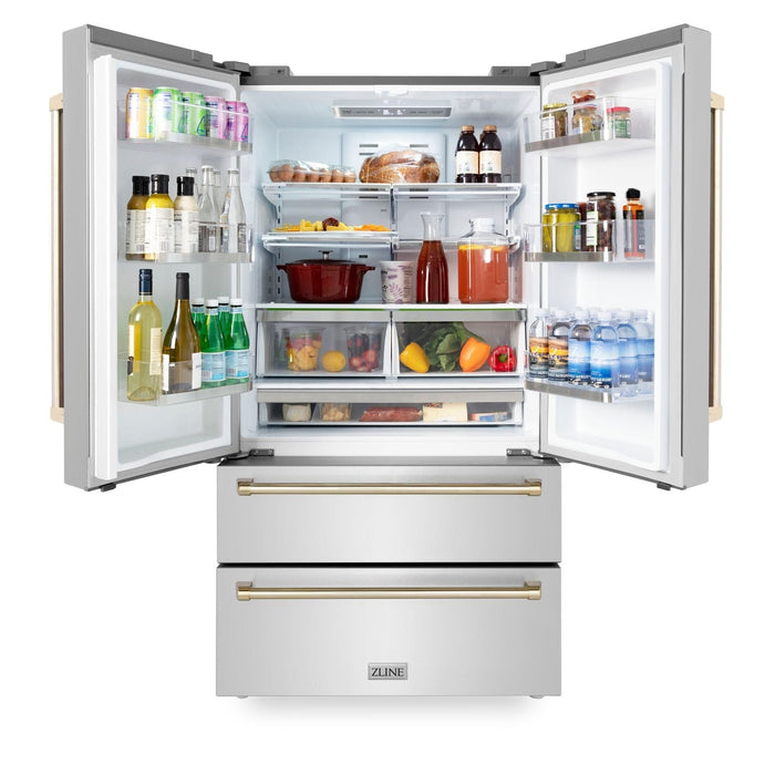 ZLINE 36 In. Autograph 22.5 cu. ft. Refrigerator with Ice Maker in Fingerprint Resistant Stainless Steel and Gold Accents, RFMZ-36-G