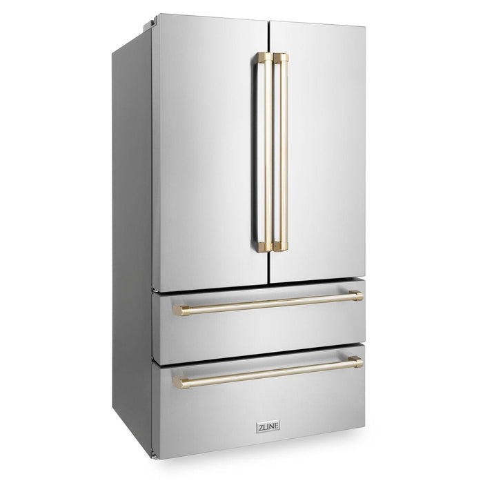 ZLINE 36 In. Autograph 22.5 cu. ft. Refrigerator with Ice Maker in Fingerprint Resistant Stainless Steel and Gold Accents, RFMZ-36-G