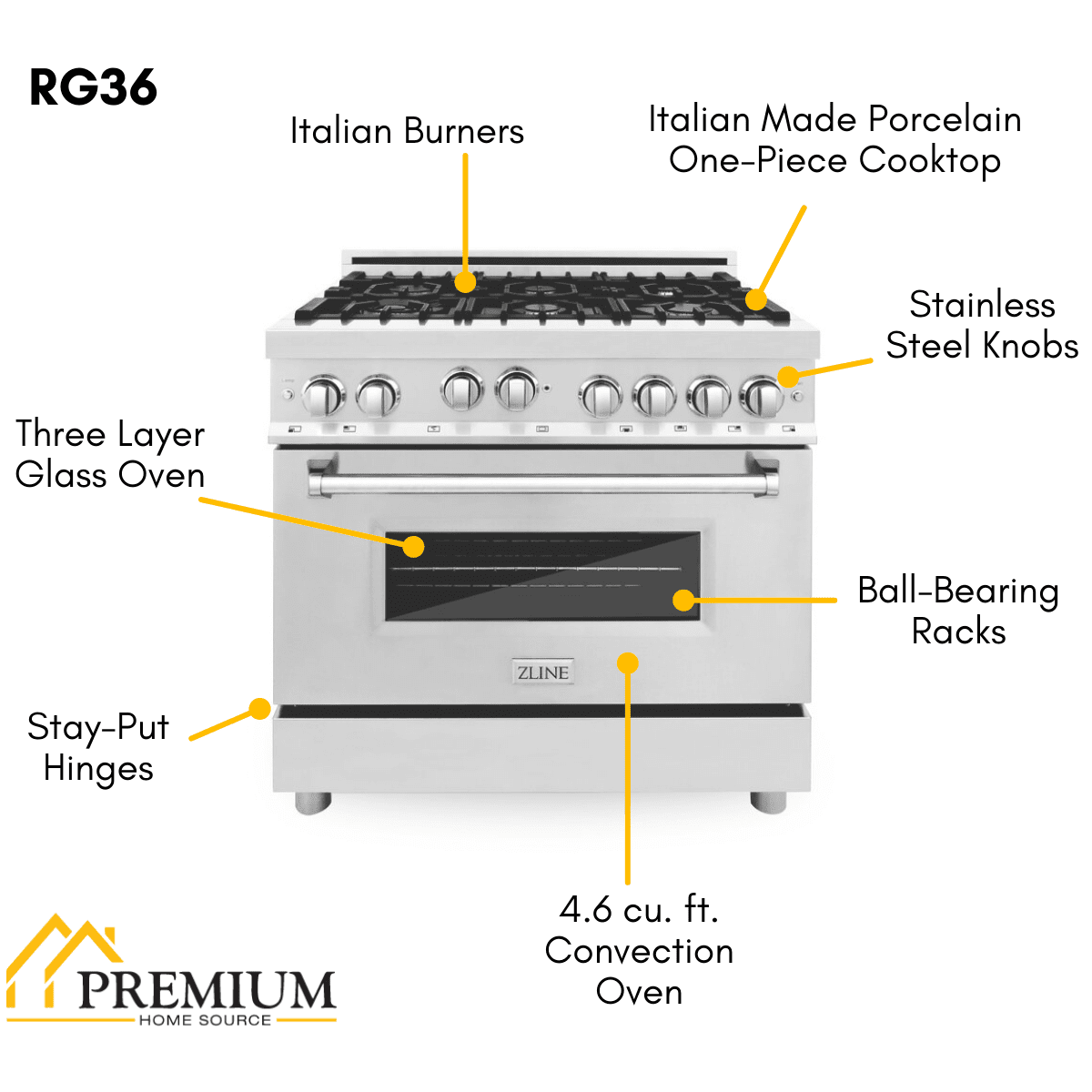 ZLINE Appliance Package - 36 in. Gas Range, Range Hood, Microwave Drawer, Dishwasher, 4KP-RGRH36-MWDW