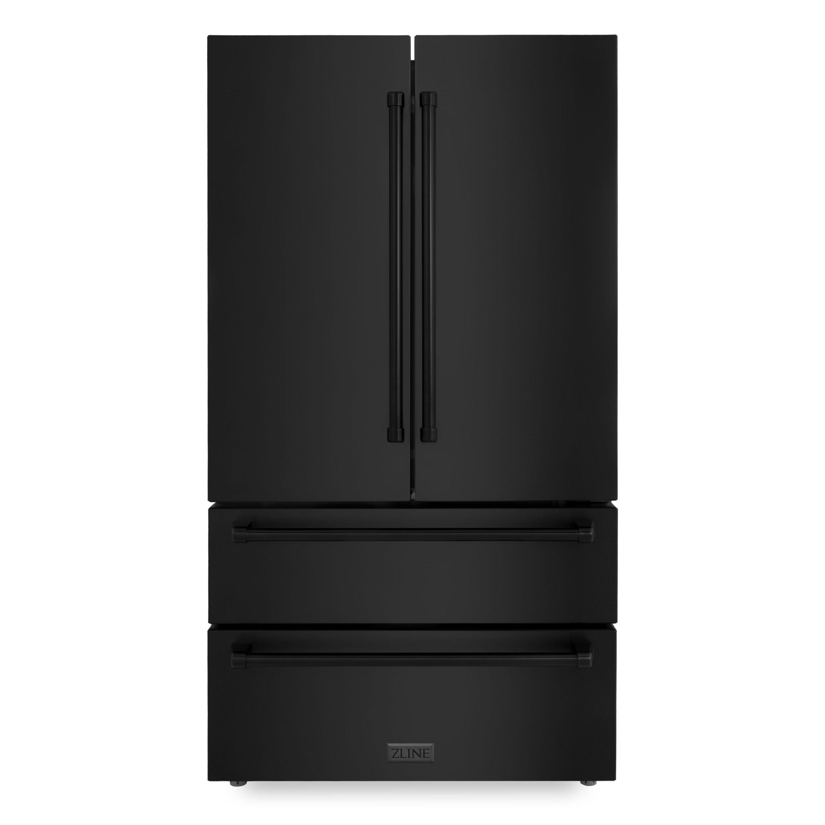 ZLINE 36 inch 22.5 cu. ft. French Door Refrigerator with Ice Maker in Black Stainless Steel, RFM-36-BS