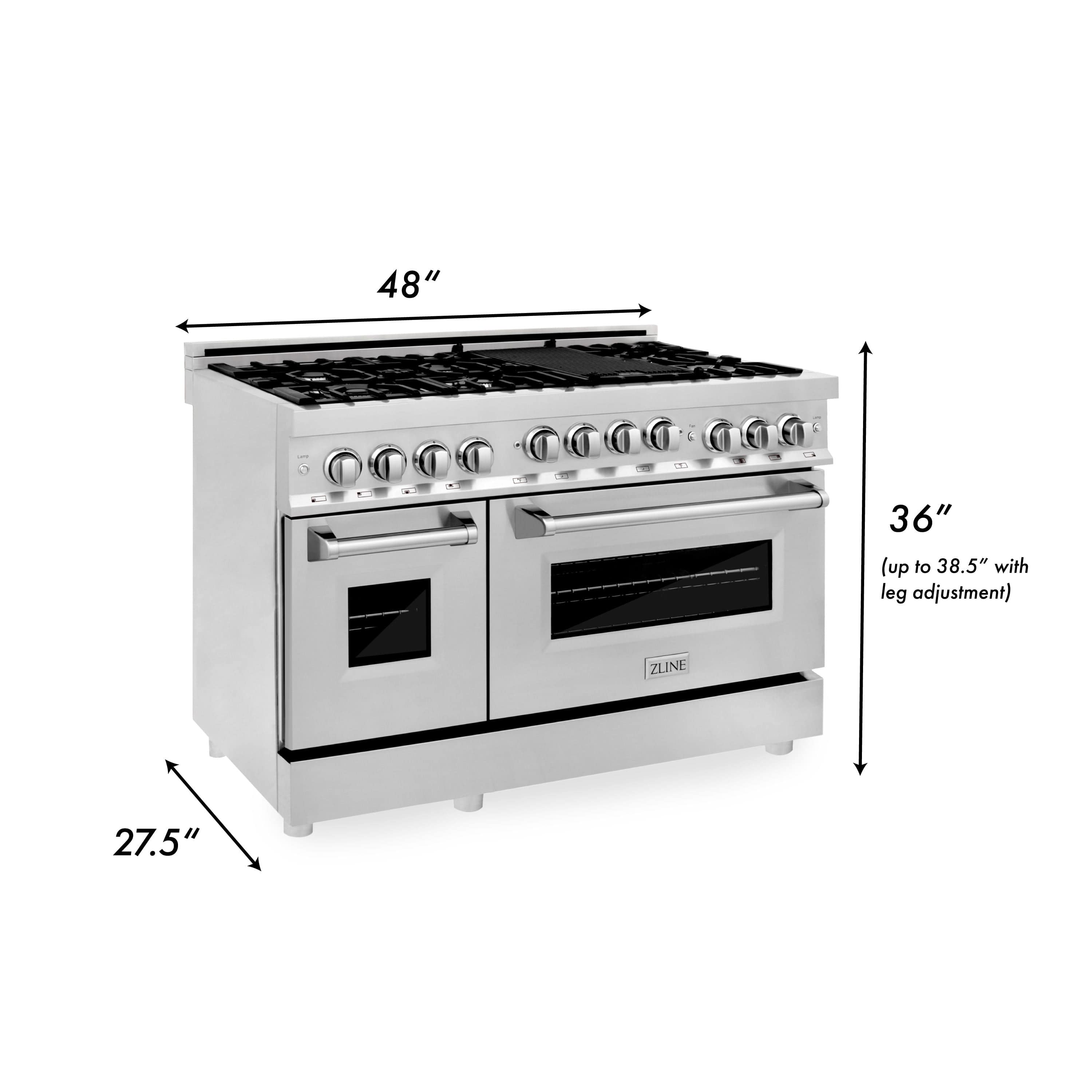 ZLINE 48 Inch 6.0 cu. ft. Range with Gas Cooktop and Gas Oven in Stainless Steel, RG48