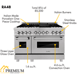 ZLINE Appliance Package - 48 in. Dual Fuel Range, Range Hood, Microwave Drawer, 3 Rack Dishwasher, Refrigerator, 5KPR-RARH48-MWDWV