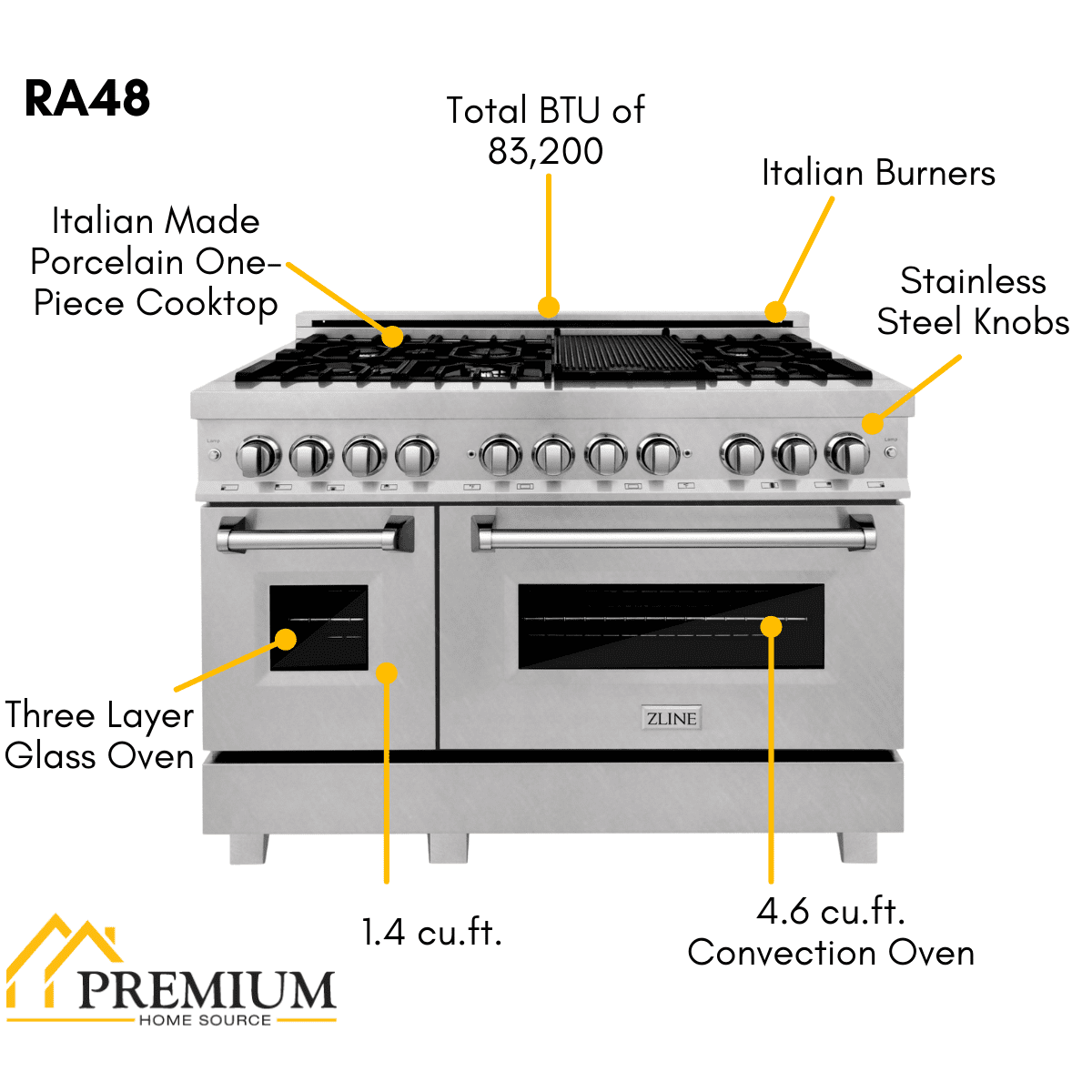 ZLINE 48 in. Appliance Package Dual Fuel Range, Range Hood, Microwave Drawer, Dishwasher, 4KP-RARH48-MWDW