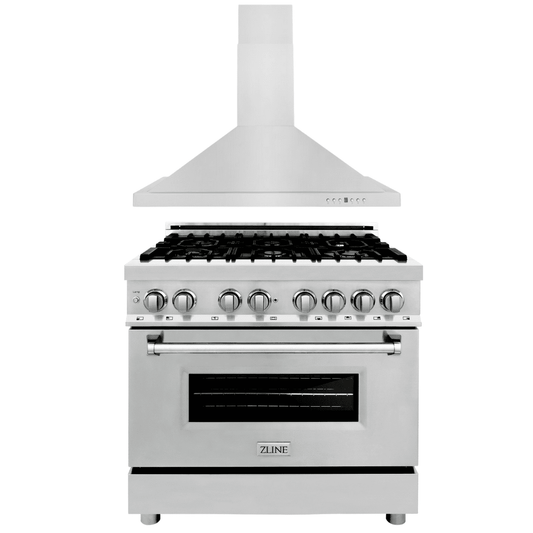 ZLINE Appliance Package - 36 in. Dual Fuel Range, 36 in. Range Hood, 2KP-RARH36