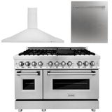 ZLINE Appliance Package - 48 in. Dual Fuel Range, Range Hood, Dishwasher, 3KP-RARH48-DW