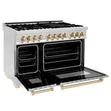 ZLINE Autograph 48 in. Gas Burner/Electric Oven in Stainless Steel with Gold Accents, RAZ-48-G