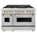 ZLINE Autograph 48 in. Gas Burner/Electric Oven in Stainless Steel with Gold Accents, RAZ-48-G