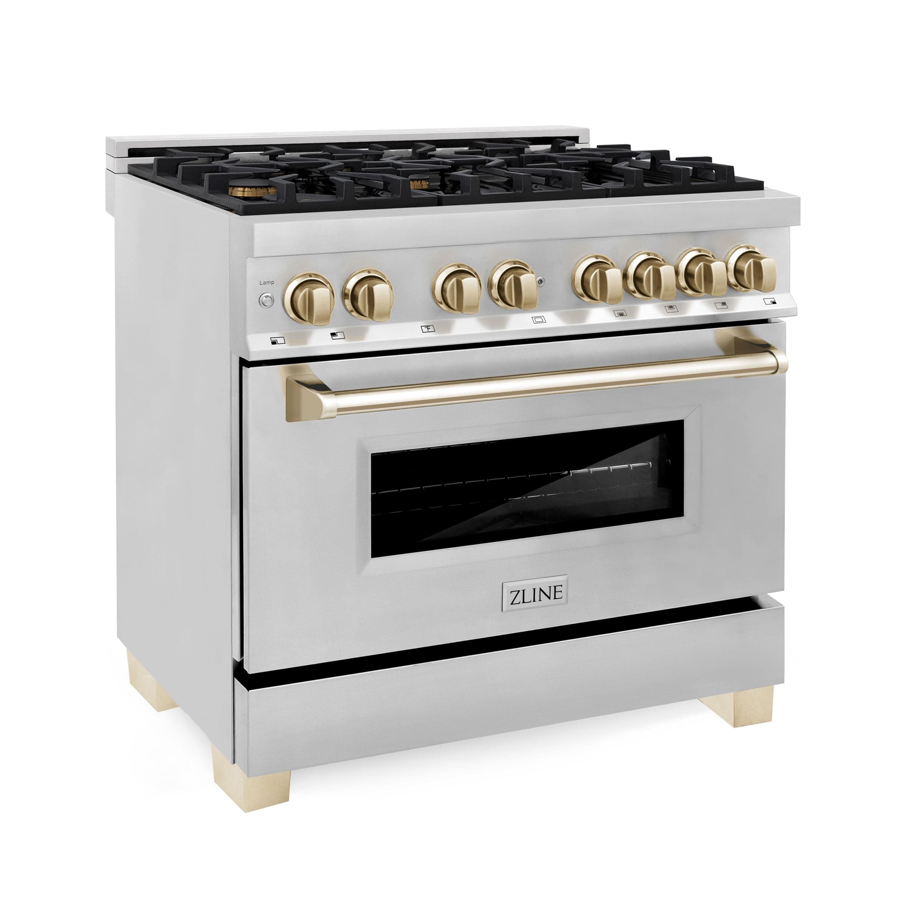 ZLINE Kitchen and Bath Autograph Edition 36 In. Range with Gas Stove and Electric Oven in Stainless Steel with Gold Accent, RAZ-36-G