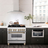 ZLINE Kitchen and Bath Autograph Edition 36 In. Range with Gas Stove and Electric Oven in Stainless Steel with Gold Accent, RAZ-36-G