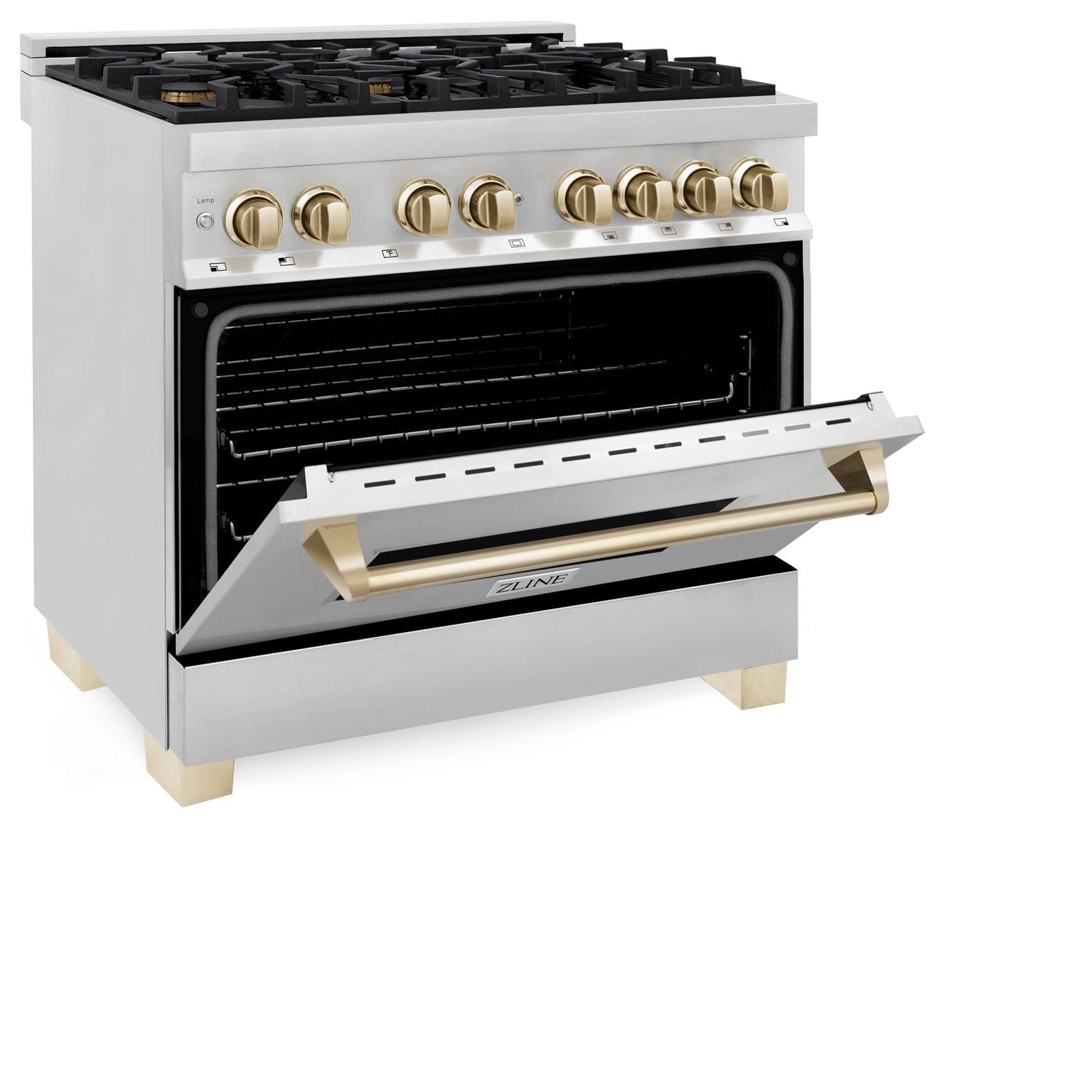 ZLINE Kitchen and Bath Autograph Edition 36 In. Range with Gas Stove and Electric Oven in Stainless Steel with Gold Accent, RAZ-36-G