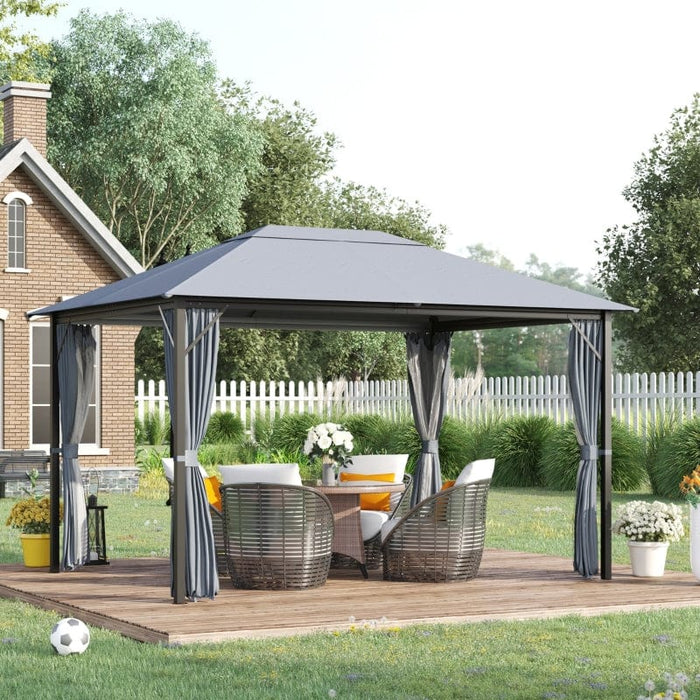 Outsunny 13' x 10' Outdoor Patio Gazebo Canopy with PA Coated Polyester Roof - 84C-188V01GY