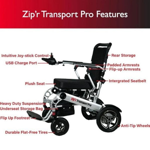 Zip'r Transport Pro Folding Electric Wheelchair - Backyard Provider