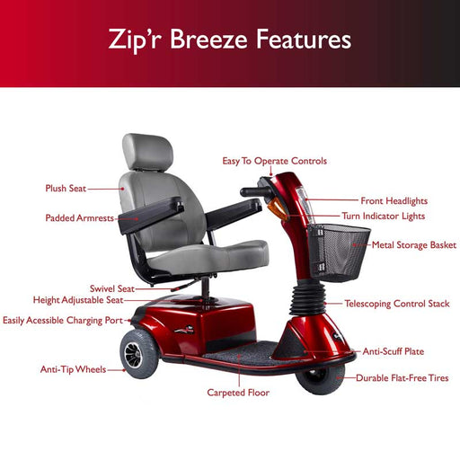 Zip'r Breeze 3-Wheel Heavy Duty Mobility Scooter - Backyard Provider