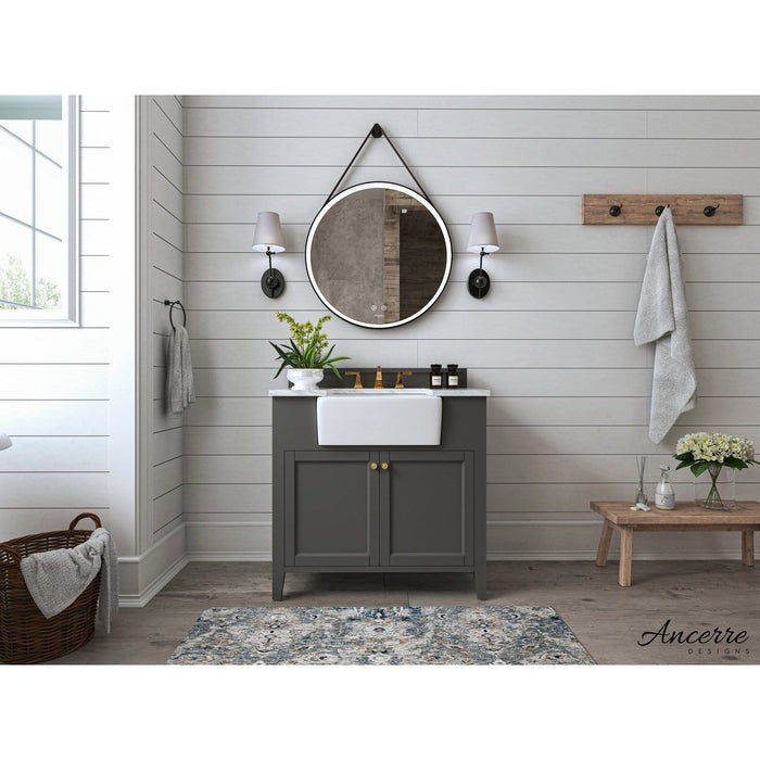 Ancerre Adeline Bathroom Vanity with Farmhouse Sink and Carrara White Marble Top Cabinet Set - VTS-ADELINE-36-W-CW-GD - Backyard Provider