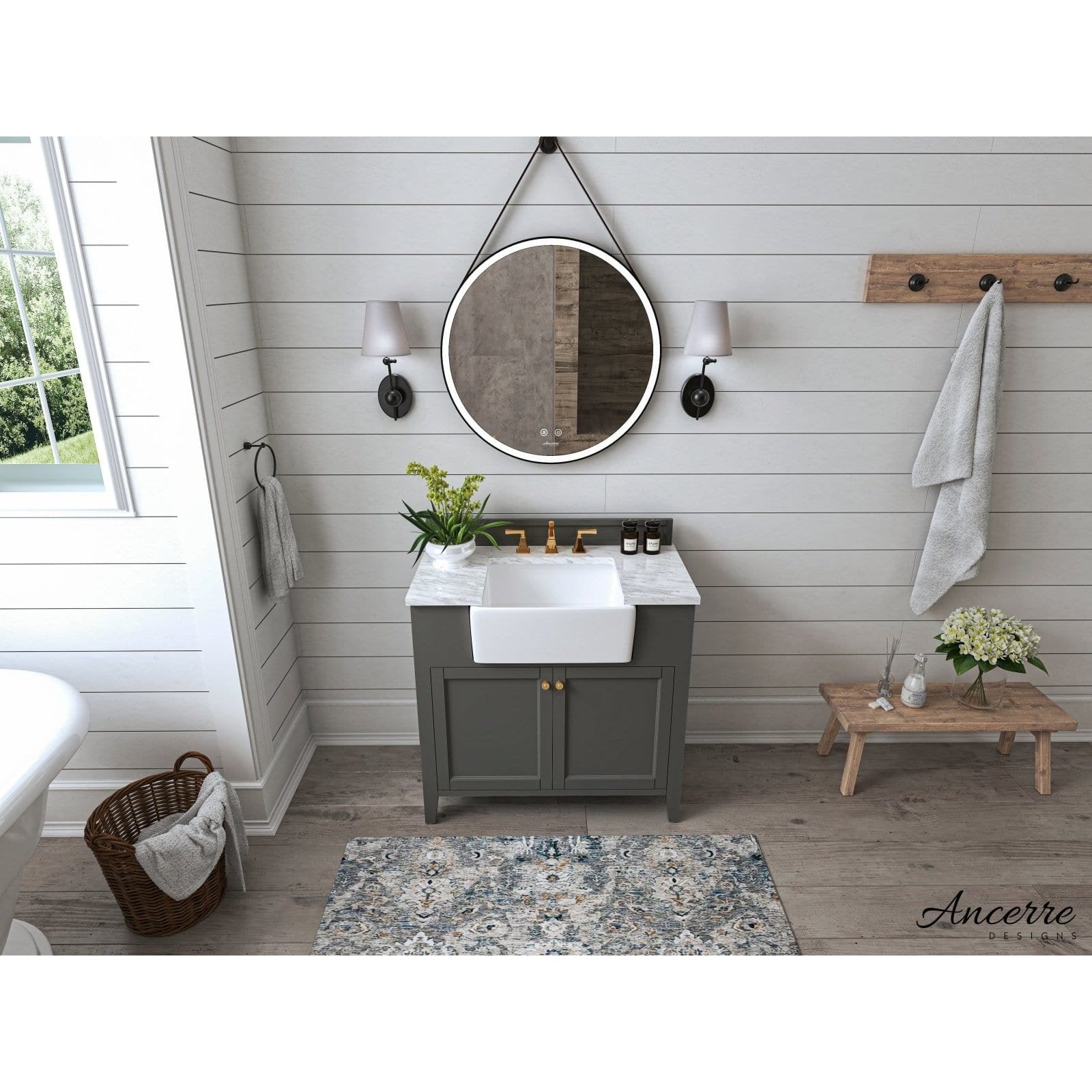 Ancerre Adeline Bathroom Vanity with Farmhouse Sink and Carrara White Marble Top Cabinet Set - VTS-ADELINE-36-W-CW-GD - Backyard Provider