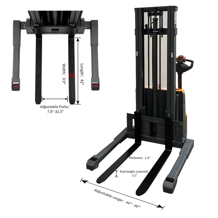 Apollolift Forklift Lithium Battery Full Electric Walkie Stacker 2640lbs Cap. Straddle Legs. 118" lifting A-3035