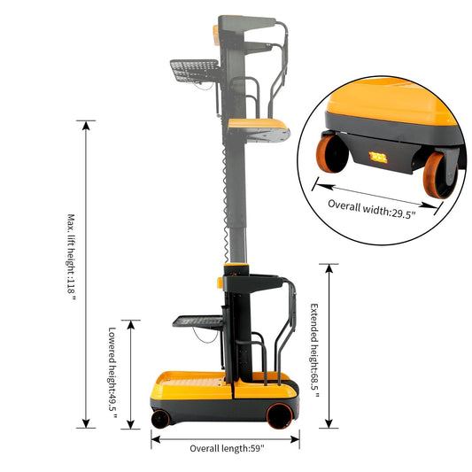 Apollolift  Fully Electric Mini Order Picker With Load Tray 200lbs. Capacity - A-5001 - Backyard Provider