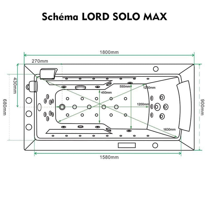 Sauna Hammam - LORD SOLO MAX WHITE WHIRLPOOL BATH 1 PLACE ARCHIPEL® 180X90 - RIGHT - PREORDER May 2023