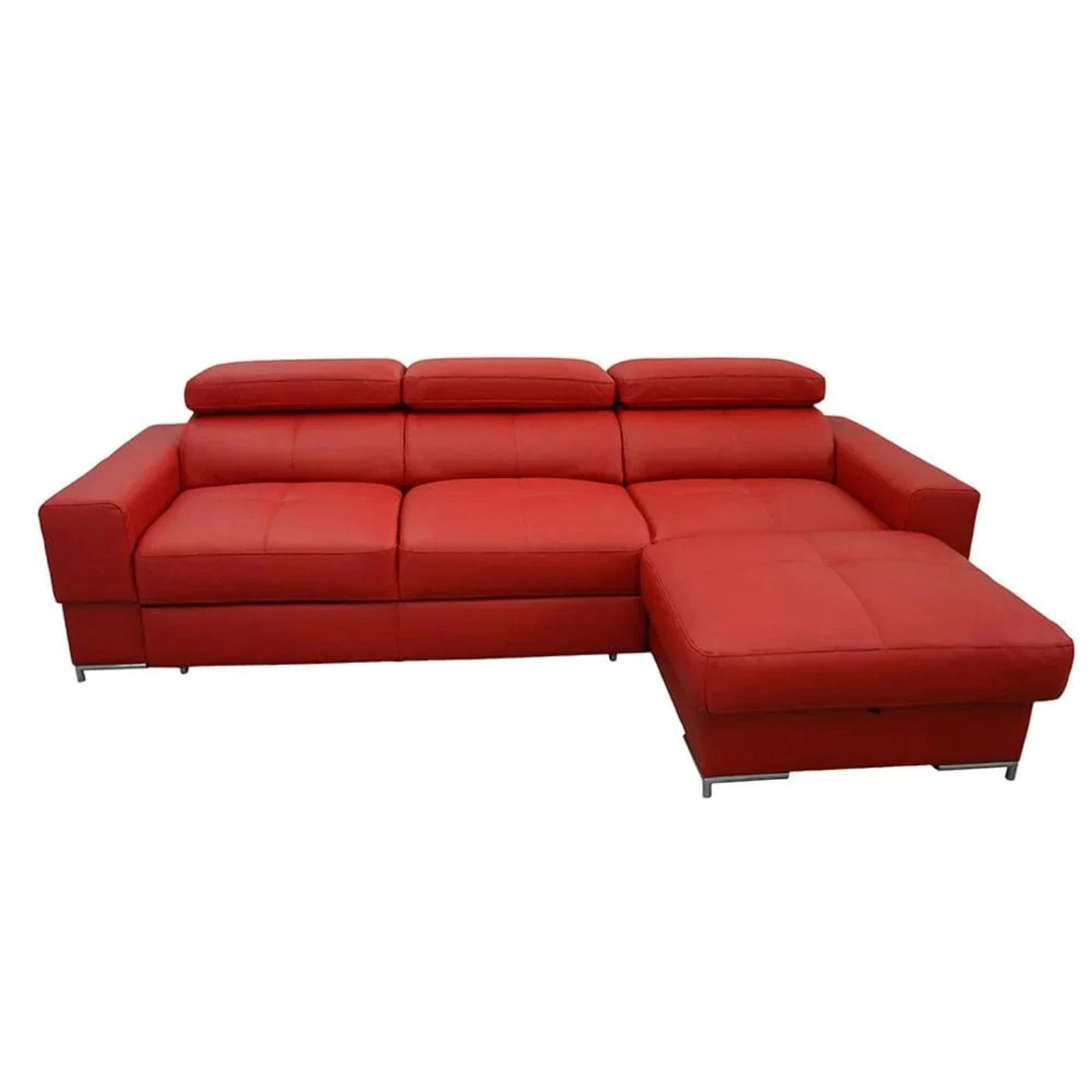 Natural Leather Red Sleeper Sectional Sofa BAZALT with storage, SALE - Backyard Provider