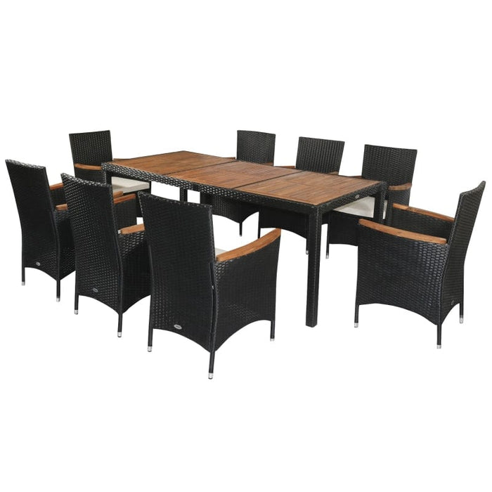 Outsunny 9 Piece Patio Dining Set Rattan Wicker Furniture Set with Acacia Wood Table Top - 861-035