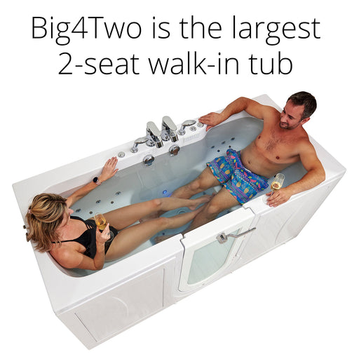 Ella's Bubble Big4Two Seat -Acrylic Outward Swing Door Walk-In Bathtub with Independently Operated Foot Massage (36″W x 80″L) - Backyard Provider