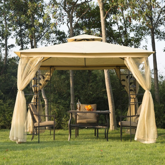 Outsunny 10' x 10' Outdoor Patio Gazebo Canopy with 2-Tier Polyester Roof - 01-0874