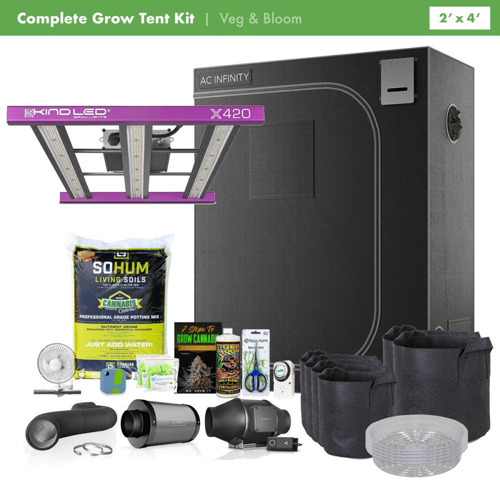 Kind LED X420 w/ UV & IR + Happy Hydro AC Infinity 2' x 4' Complete Grow Kit