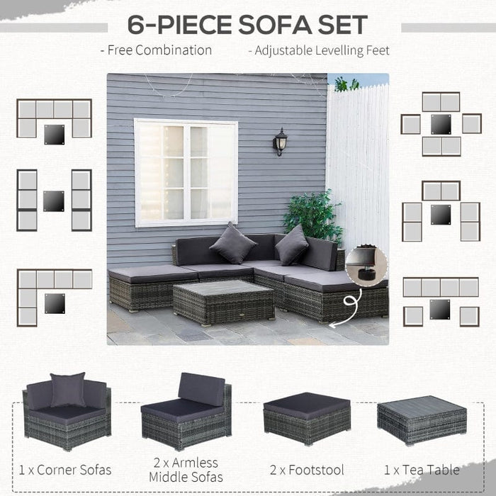 Outsunny 6-Piece Patio Furniture Sets Outdoor Sectional Sofa Set - 860-213GY