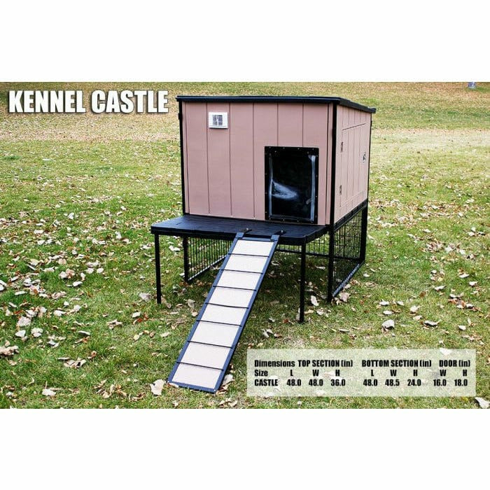 K9 Kennel Castle With 4' X 8' X 5' Tall Run & Metal Cover Complete