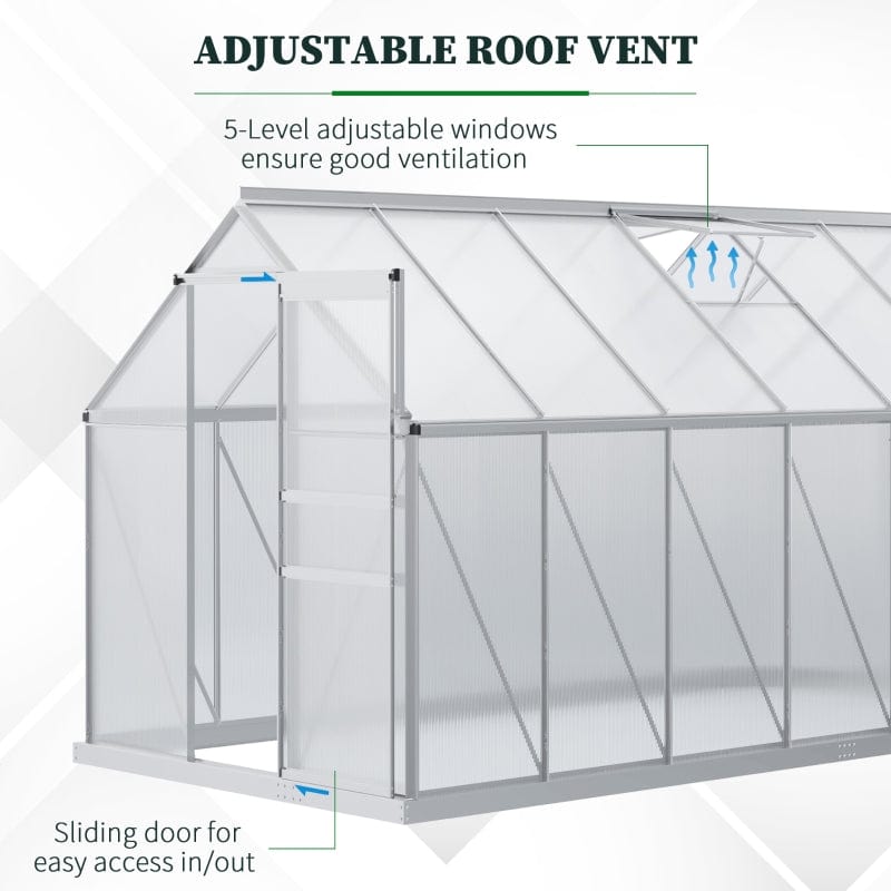 Outsunny 12' x 6' Aluminum Greenhouse, Polycarbonate Walk-in Garden Greenhouse - 845-540V02SR