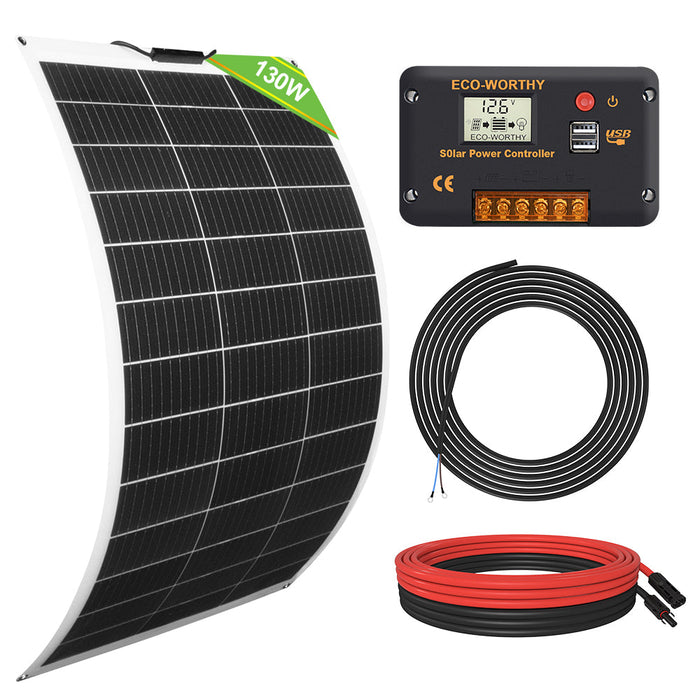 Eco-Worthy 130W 260W 520W 12V 1/2/4-Panel Off Grid Solar Kit