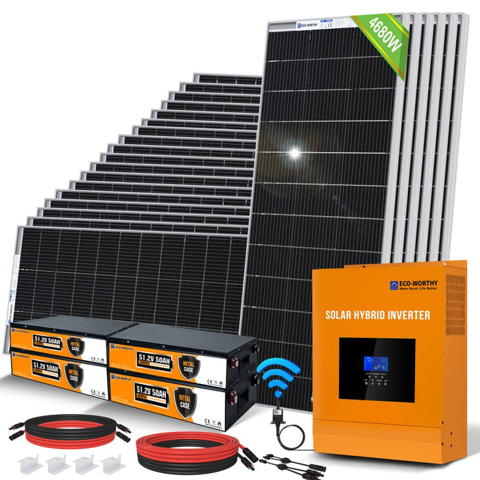 Eco-Worthy 4800W 48V (24x Bifacial 195W) Complete MPPT Off Grid Solar