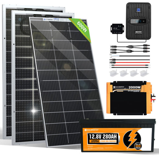 Eco-Worthy 600W 12V 3x Bifacial 195W Complete MPPT Off Grid Solar Kit
