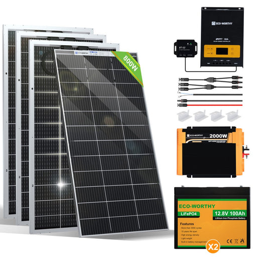 Eco-Worthy 780W 12V 4x Bifacial 195W Complete MPPT Off Grid Solar Kit