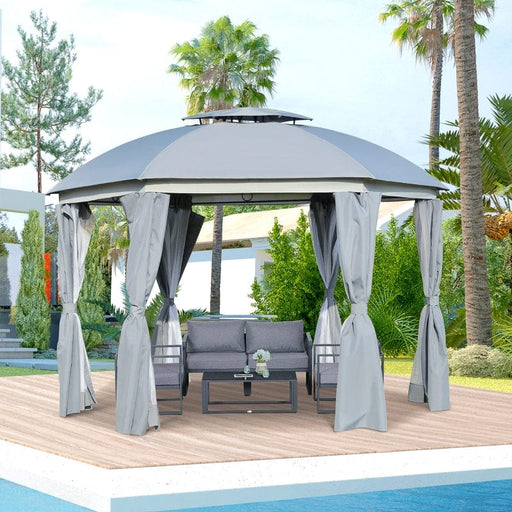 Outsunny 12' x 12' Round Outdoor Patio Gazebo Canopy - 84C-214CG