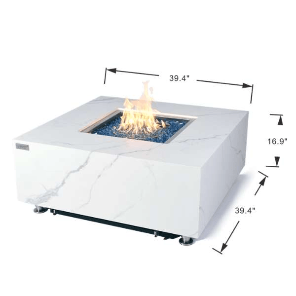 Elementi Plus Bianco White Marble Porcelain Fire Table OFP103BW