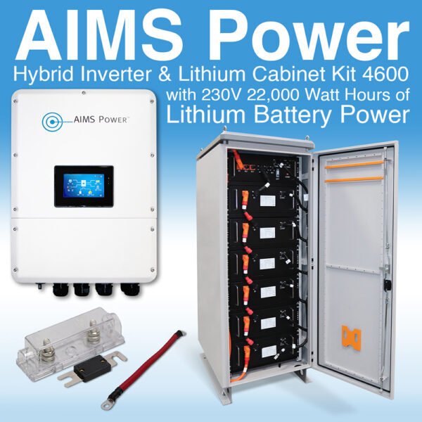 Aims Power KIT Hybrid Inverter & Lithium Battery Cabinet – 4.6 kW Output 6.9 kW Solar Capacity | 22,114 Watt Hours Battery Cabinet