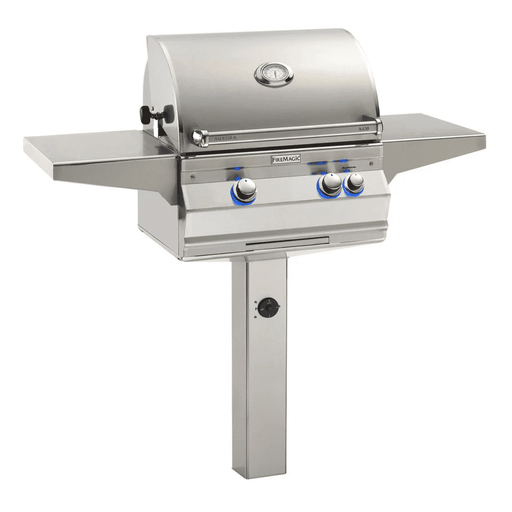 Fire Magic Aurora A430s 24-Inch Natural Gas In-Ground Post Mounted Grill w/ Backburner, Rotisserie Kit and Analog Thermometer - A430S-8EAN-G6