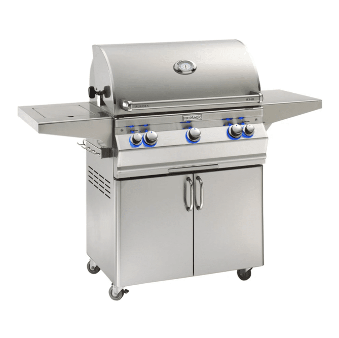 Fire Magic Aurora A540S 30-Inch Natural Gas Freestanding Grill w/ 1 Sear Burner, Flush Mount Single Side Burner, Backburner, Rotisserie Kit and Analog Thermometer - A540S-8LAN-62 - Fire Magic Grills