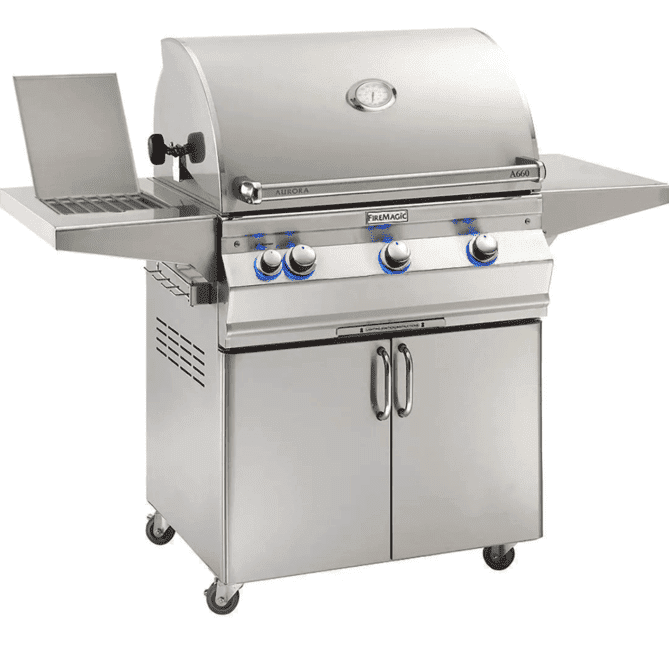 Fire Magic Aurora A660S 30-Inch Propane Gas Grill With One Infrared Burner, Rotisserie, Side Burner, And Analog Thermometer - A660S-8LAP-62 - Fire Magic Grills