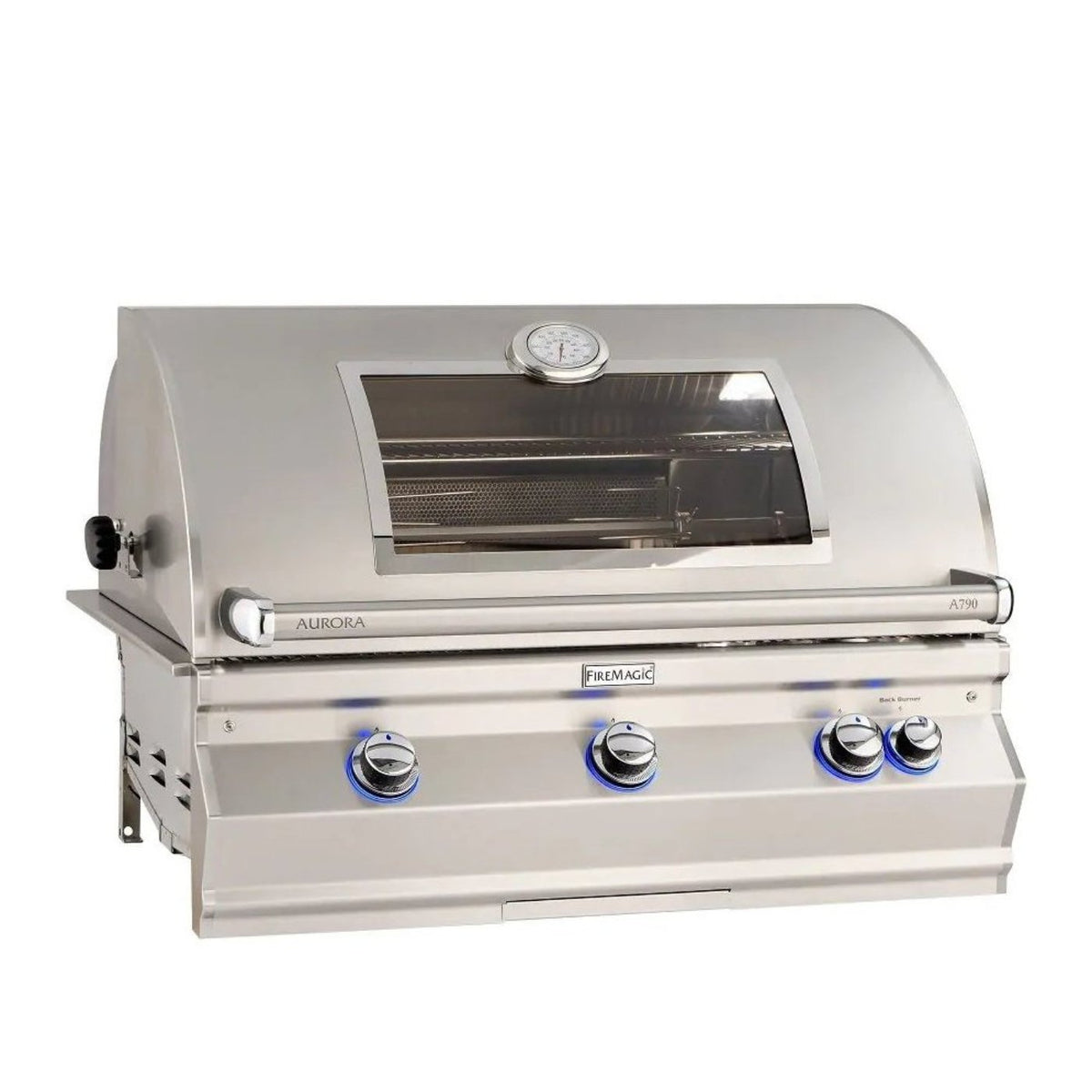 Fire Magic Aurora A790i 36" Propane Gas Built-In Grill w/ 1 Sear Burner, Backburner, Rotisserie Kit, Magic View Window and Analog Thermometer - A790I-8LAP-W