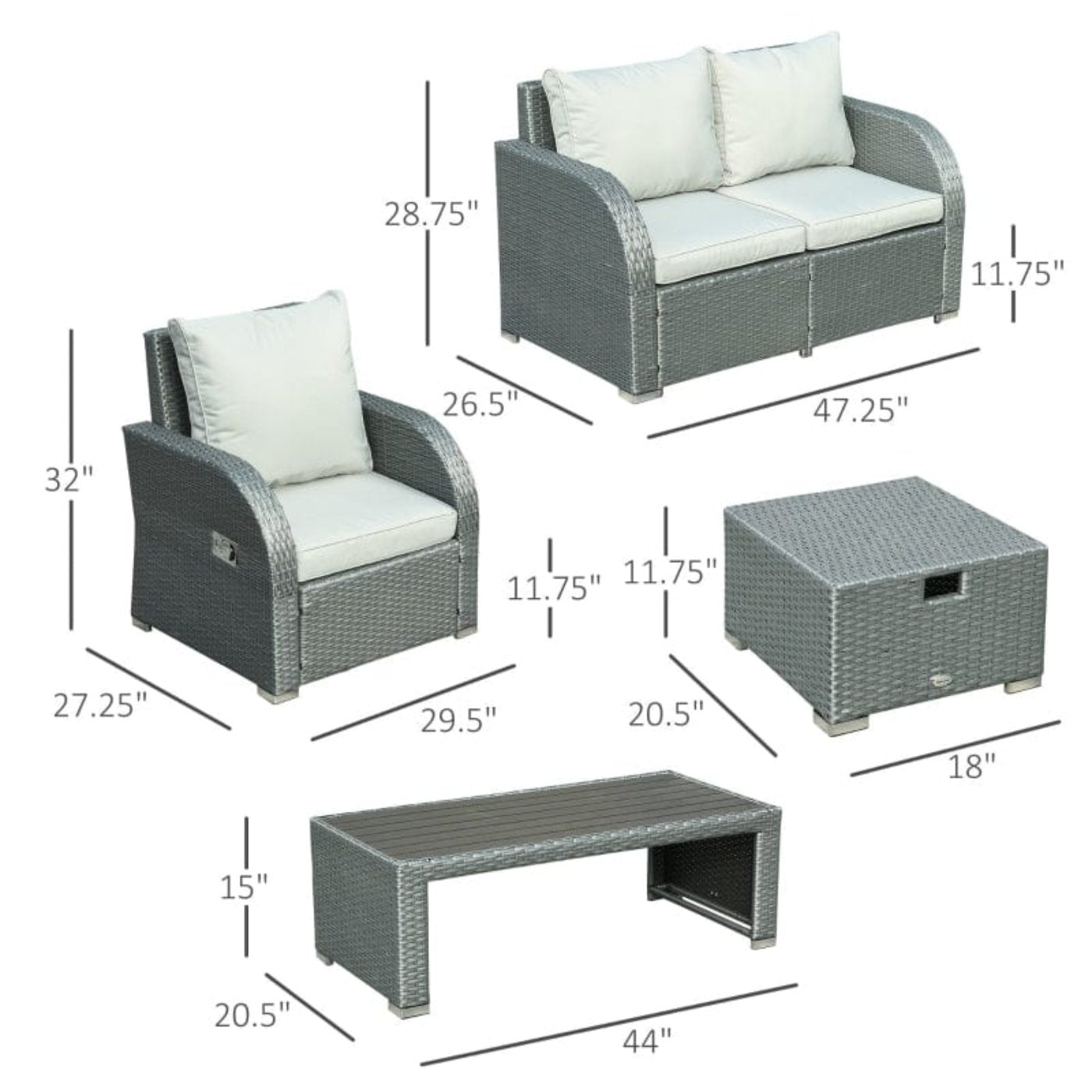 Outsunny 6-Piece Patio Furniture Sets Outdoor Wicker Sofa Set - 860-153