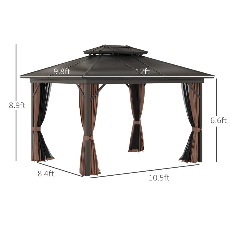 Outsunny Outdoor 2-Tier 12'x10' Patio Hard Top Aluminum Gazebo - 84C-145BN