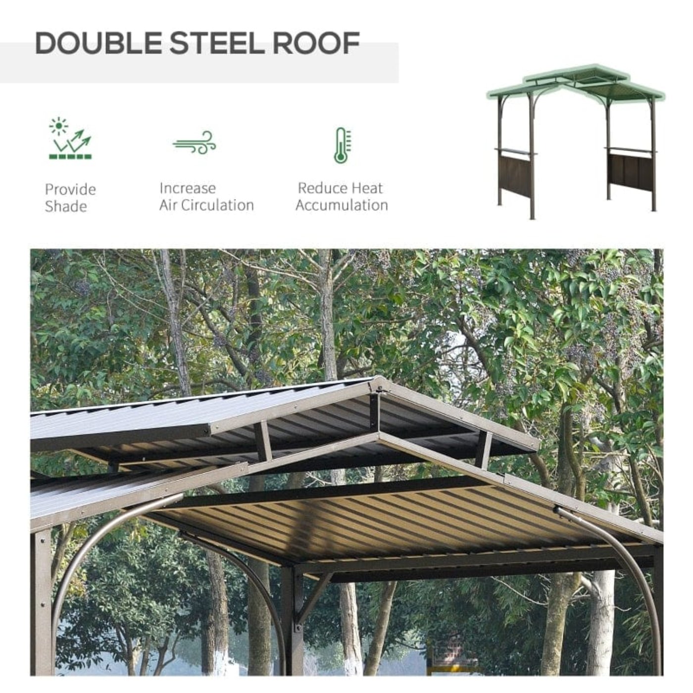 Outsunny 8'x5' BBQ Grill Gazebo with 2 Side Shelves, Outdoor Double Tiered Interlaced Polycarbonate Roof with Steel Frame - 84C-221