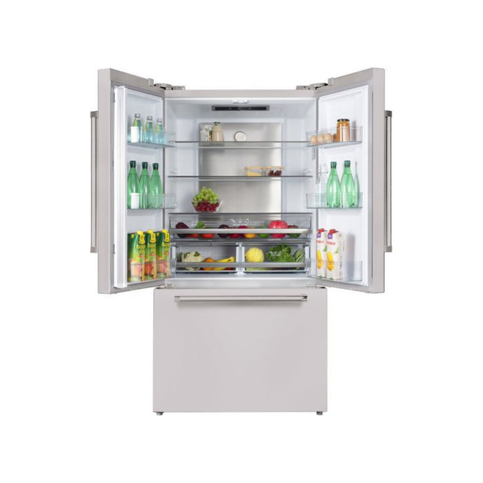 Hallman 36" Freestanding French Door, Counter Depth, Total Cubic Feet 20.3 Refrigerator 14.2Cu. Ft. Bottom Freezer 6.1 Cu. Ft. w/automatic icemaker, Color White