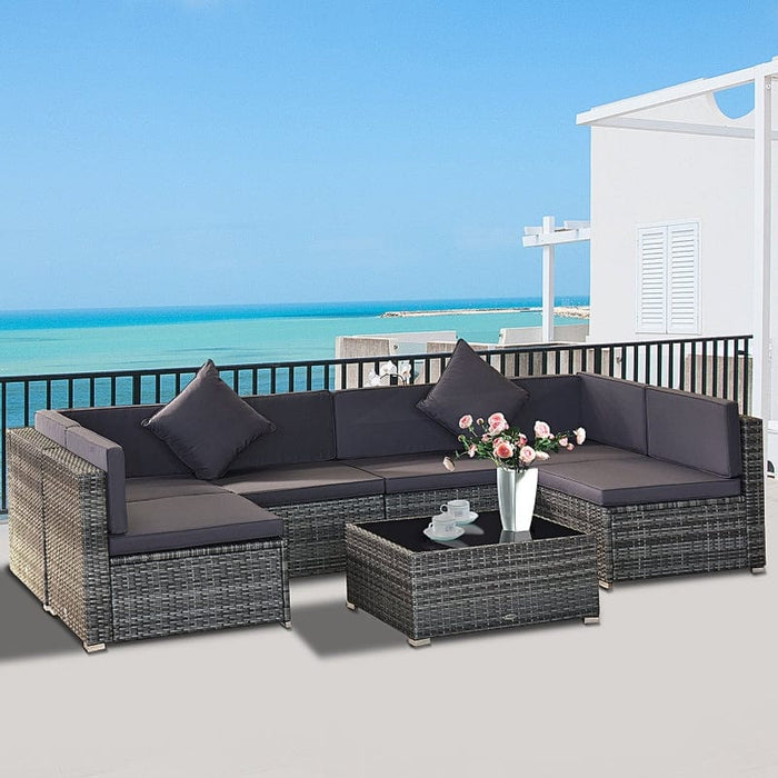 Outsunny 7 Piece Outdoor Patio Furniture, Modern Rattan Wicker Modular Sectional Patio Set - 860-020V01GY
