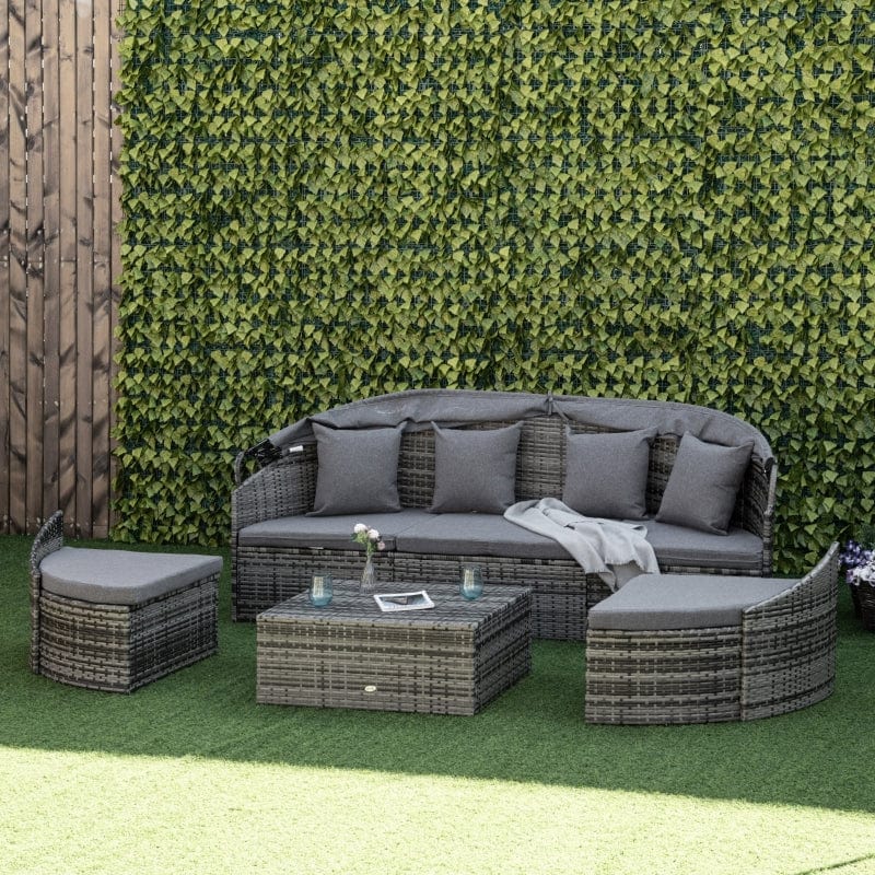 Outsunny Outdoor Round Daybed 4 Pieces Wicker Outdoor Rattan Sofa - 862-048LG