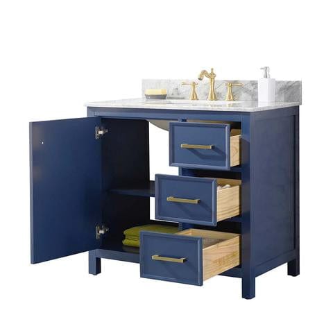 Legion Furniture 36" Blue Finish Sink Vanity Cabinet With Carrara White Top WLF2136-B - Backyard Provider