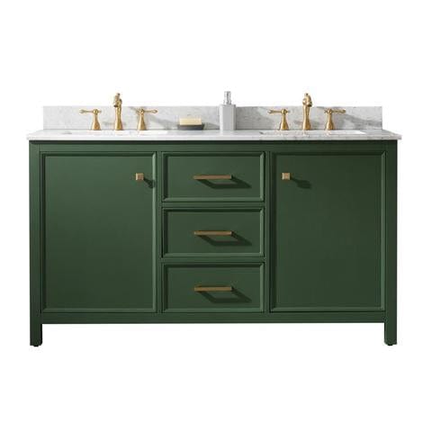 Legion Furniture 60" Vogue Green Finish Double Sink Vanity Cabinet With Carrara White Top WLF2160DVG - Backyard Provider